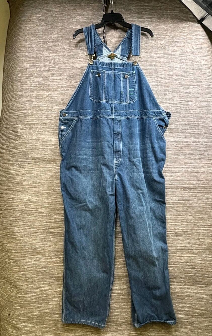 Boulder Creek Bib Overalls Denim Jeans Carpenter Mens Size 46x38 Big Medium Wash